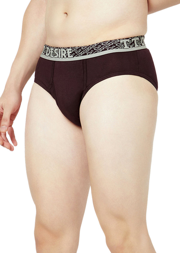 T.T. Mens Desire 100% Combed Cotton Front Open Brief Top Elastic Pack Of 2 Brown::Mustard