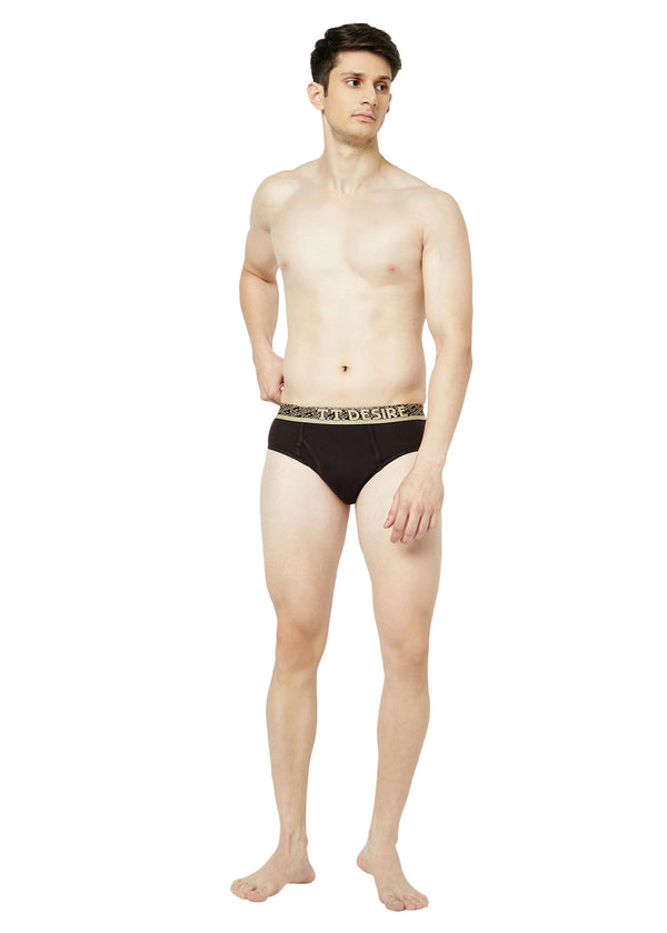 T.T. Mens Desire 100% Combed Cotton Front Open Brief Top Elastic Pack Of 2 Navy::Dark Brown
