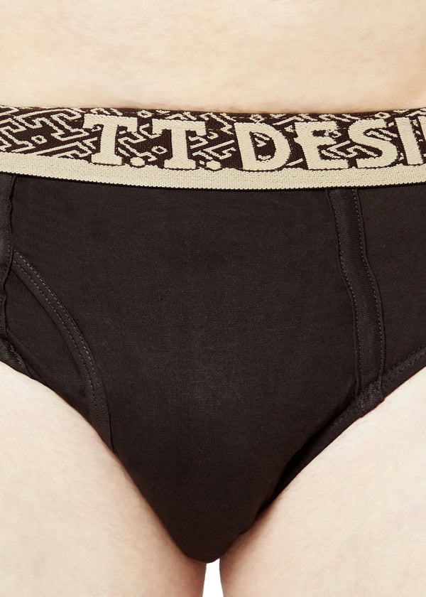 T.T. Mens Desire 100% Combed Cotton Front Open Brief Top Elastic Pack Of 2 Navy::Dark Brown