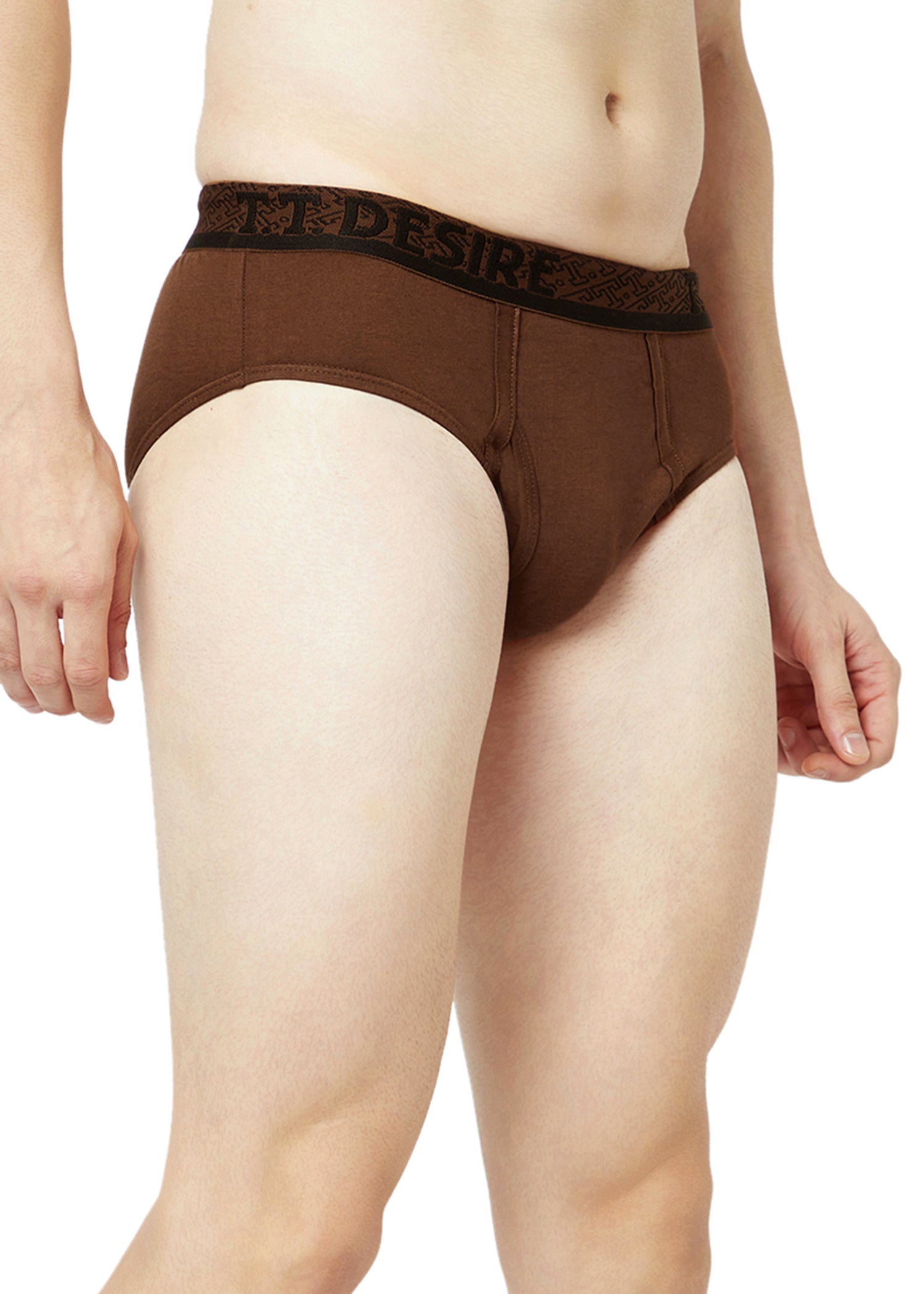 T.T. Mens Desire 100% Combed Cotton Front Open Brief Top Elastic Pack Of 3 Olive::Brown::D Brown
