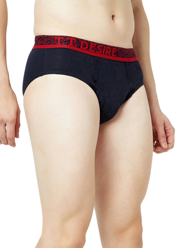 T.T. Mens Desire 100% Combed Cotton Front Open Brief Top Elastic Pack Of 2 Navy::Dark Brown