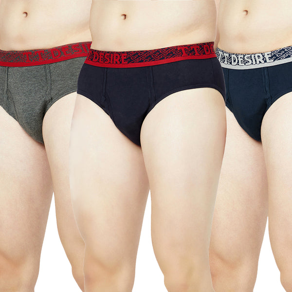 T.T. Mens Desire 100% Combed Cotton Front Open Brief Top Elastic Pack Of 3 Anthra::Navy::Teal