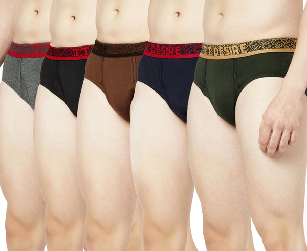T.T. Mens Desire 100% Combed Cotton Front Open Brief Top Elastic Pack Of 5 Assorted