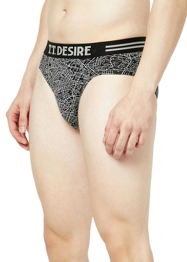 T.T. Mens Desire 100% Combed Cotton Printed Brief Top Elastic Pack Of 2 Maroon::Black