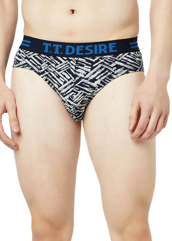 T.T. Mens Desire 100% Combed Cotton Printed Brief Top Elastic Pack Of 3 Majenta::Blue::Maroon