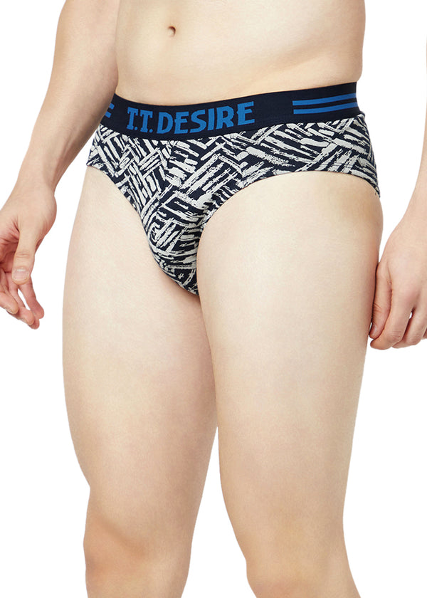 T.T. Mens Desire 100% Combed Cotton Printed Brief Top Elastic Pack Of 2 Blue::Red