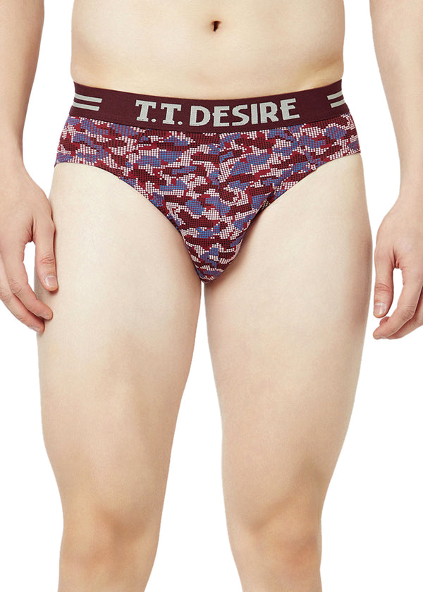 T.T. Mens Desire 100% Combed Cotton Printed Brief Top Elastic Pack Of 2 Black::Majenta