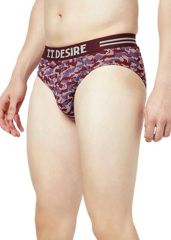 T.T. Mens Desire 100% Combed Cotton Printed Brief Top Elastic Pack Of 2 Black::Majenta
