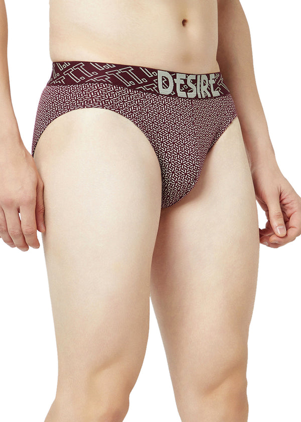 T.T. Mens Desire 100% Combed Cotton Printed Brief Top Elastic Pack Of 3 Black::Maroon::Red