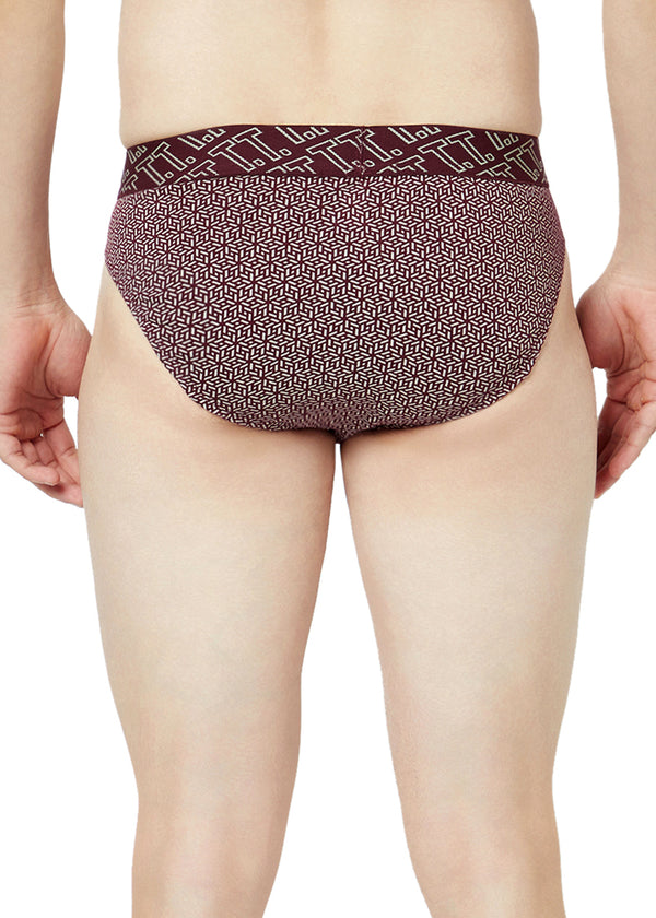 T.T. Mens Desire 100% Combed Cotton Printed Brief Top Elastic Pack Of 2 Maroon::Black