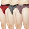 T.T. Mens Desire 100% Combed Cotton Printed Brief Top Elastic Pack Of 3 Black::Maroon::Red