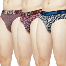 T.T. Mens Desire 100% Combed Cotton Printed Brief Top Elastic Pack Of 3 Majenta::Blue::Maroon