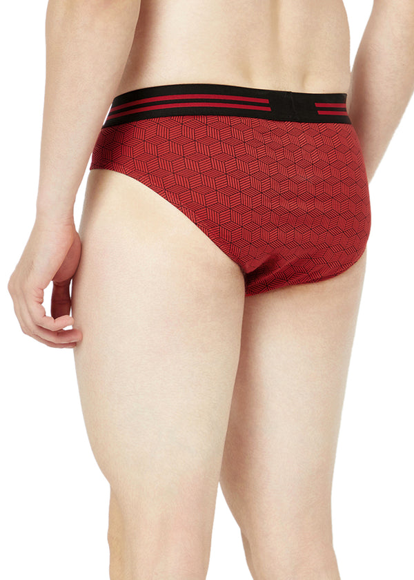 T.T. Mens Desire 100% Combed Cotton Printed Brief Top Elastic Pack Of 2 Blue::Red