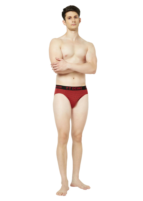 T.T. Mens Desire 100% Combed Cotton Printed Brief Top Elastic Pack Of 2 Blue::Red