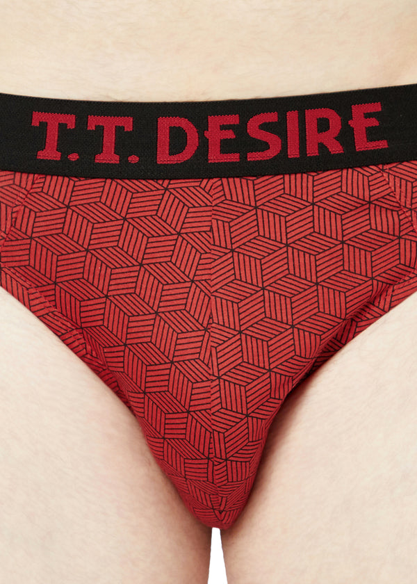 T.T. Mens Desire 100% Combed Cotton Printed Brief Top Elastic Pack Of 2 Blue::Red