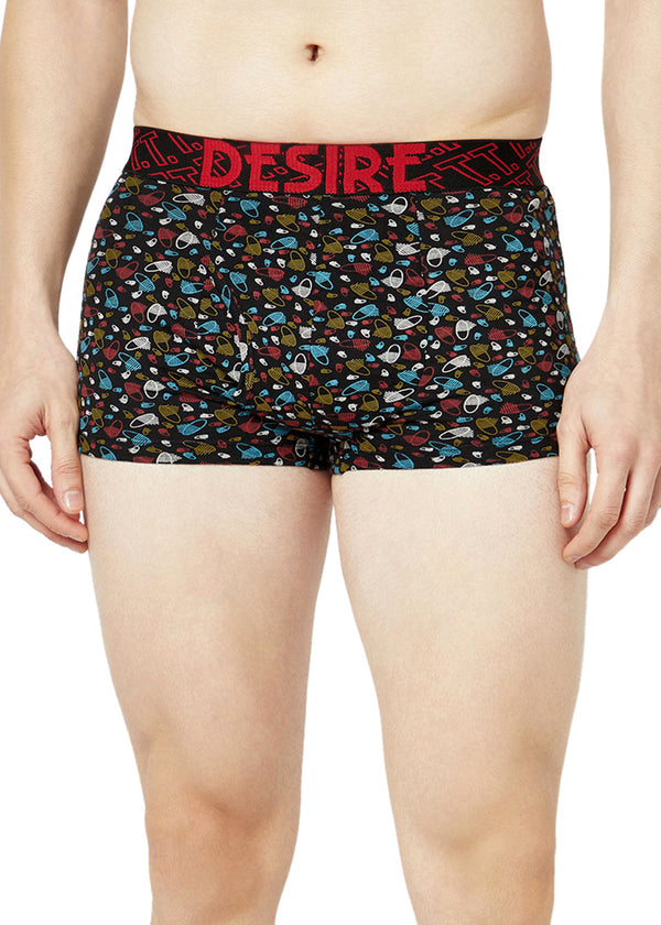T.T. Mens Desire 100% Combed Cotton Printed Mini Top Elastic Trunk Pack Of 3 Black::Orange::Red