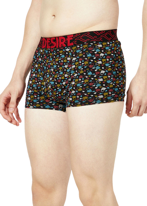 T.T. Mens Desire 100% Combed Cotton Printed Mini Top Elastic Trunk Pack Of 3 Black::Navy::Red