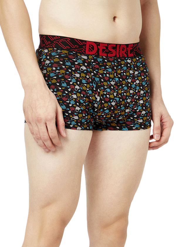 T.T. Mens Desire 100% Combed Cotton Printed Mini Top Elastic Trunk Pack Of 3 Grey::Navy::Orange