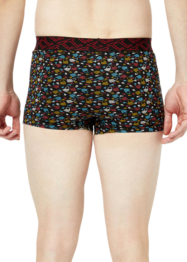 T.T. Mens Desire 100% Combed Cotton Printed Mini Top Elastic Trunk Pack Of 3 Black::Orange::Red