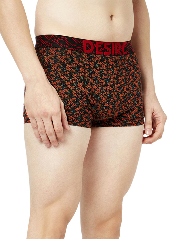 T.T. Mens Desire 100% Combed Cotton Printed Mini Top Elastic Trunk Pack Of 3 Black::Orange::Red