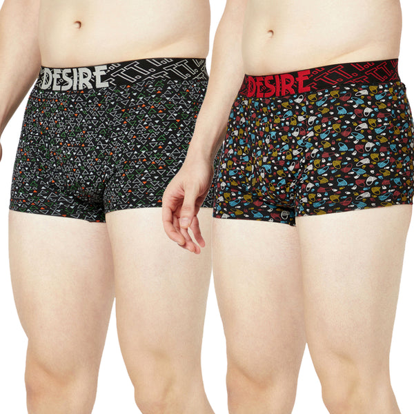 T.T. Mens Desire 100% Combed Cotton Printed Mini Top Elastic Trunk Pack Of 2 Navy::Black