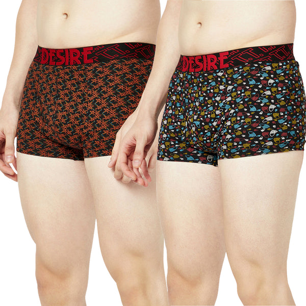 T.T. Mens Desire 100% Combed Cotton Printed Mini Top Elastic Trunk Pack Of 2 Navy::Orange