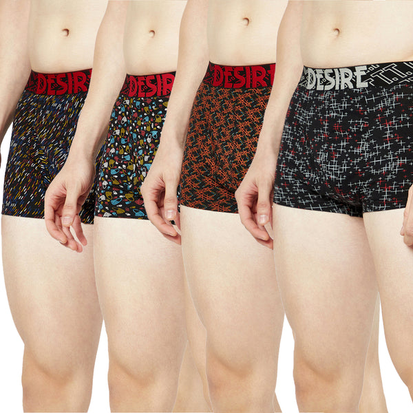 T.T. Mens Desire 100% Combed Cotton Printed Mini Top Elastic Trunk Pack Of 4 Assorted