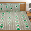T.T. Green & White Floral Print Double Bedsheet with 2 Pillow Covers