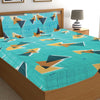 T.T. Teal Blue Geometric Double Bedsheet with 2 Pillow Covers