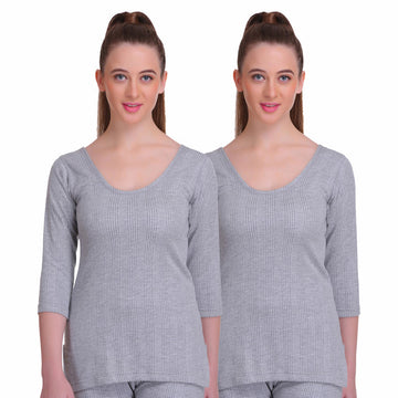 T.T. Women Hotpot Elite 3/4Th Slip Thermal Pack Of 2- Grey Melange