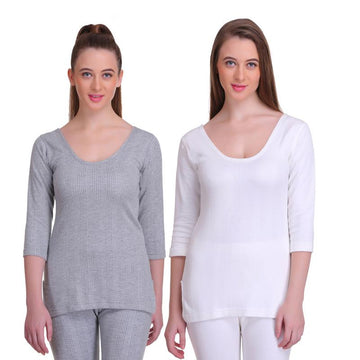 T.T. Women Hotpot Elite 3/4Th Slip Thermal Grey-White (Pack Of 2)