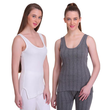 T.T. Women Hotpot Elite Top Thermal Anthra - White (Pack Of 2)