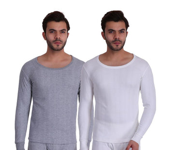 T.T. Men Hotpot Elite Top Thermal Grey Melange - White (Pack Of 2)