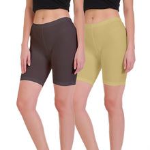 T.T. Pearl Women 100% Cotton Multipurpose Shorts Pack Of 2 Skin & C.Brown