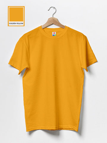 T.T. Men's Solid Eco Friendly (Cotton Rich) Recycled Fabric Regular Fit Round Neck T-Shirt-Golden Yellow