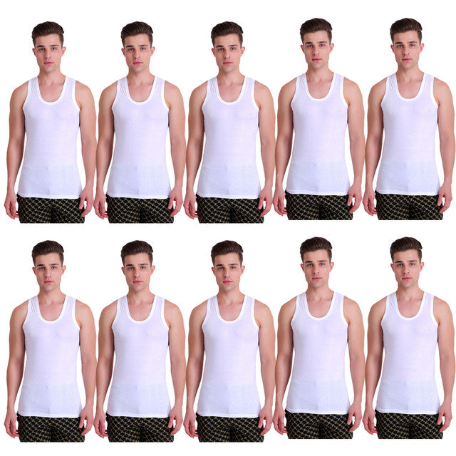 T.T. Mens HiFlyers Green Vest Pack Of 10 White