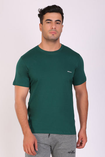 HiFlyers Men Slim Fit Solid Premium Rn Tshirts Eden Green