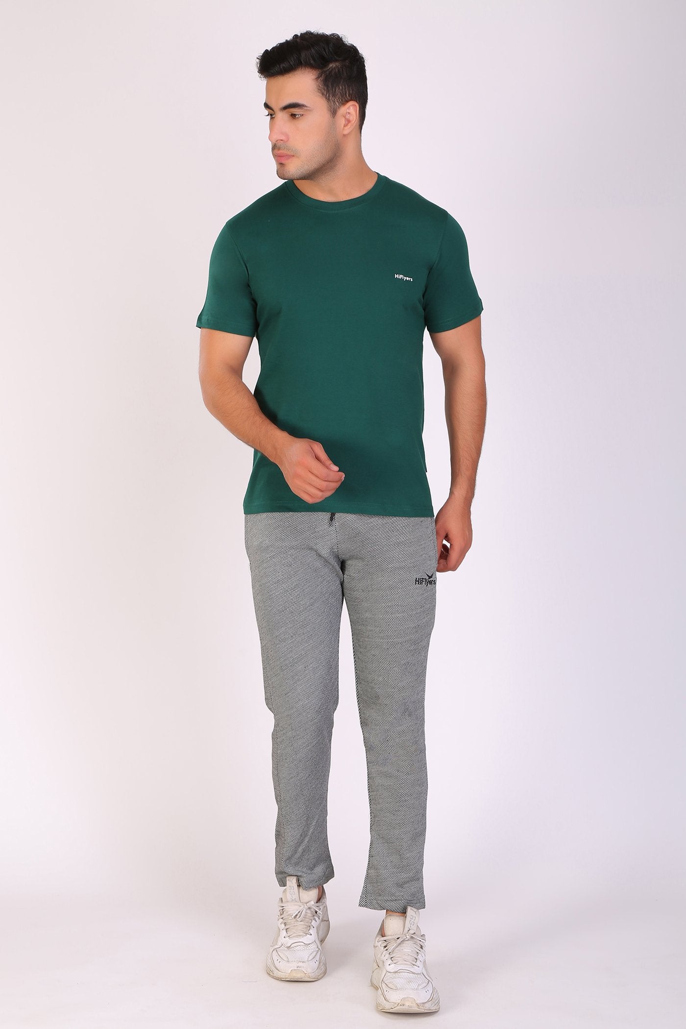 Hiflyers Men Slim Fit Solid Pack Of 2 Premium RN T-Shirt Teal Blue::Eden Green