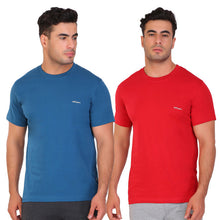Hiflyers Men Slim Fit Solid Pack Of 2 Premium RN T-Shirt Deep Atlantic::Red