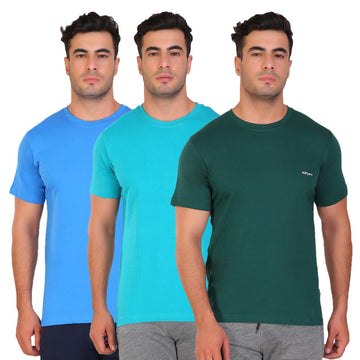 Hiflyers Men Slim Fit Solid Pack Of 3 Premium RN T-Shirt Teal Blue::Eden Green::Ted