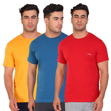 Hiflyers Men Slim Fit Solid Pack Of 3 Premium RN T-Shirt Deep Atlantic::Red::Gold