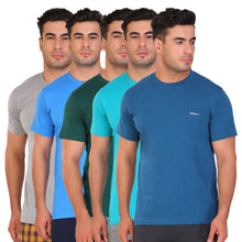 Hiflyers Men Slim Fit Solid Pack Of 5 Premium RN T-Shirt Teal Blue::Eden Green::Ted::Grey::Deep Atlantic