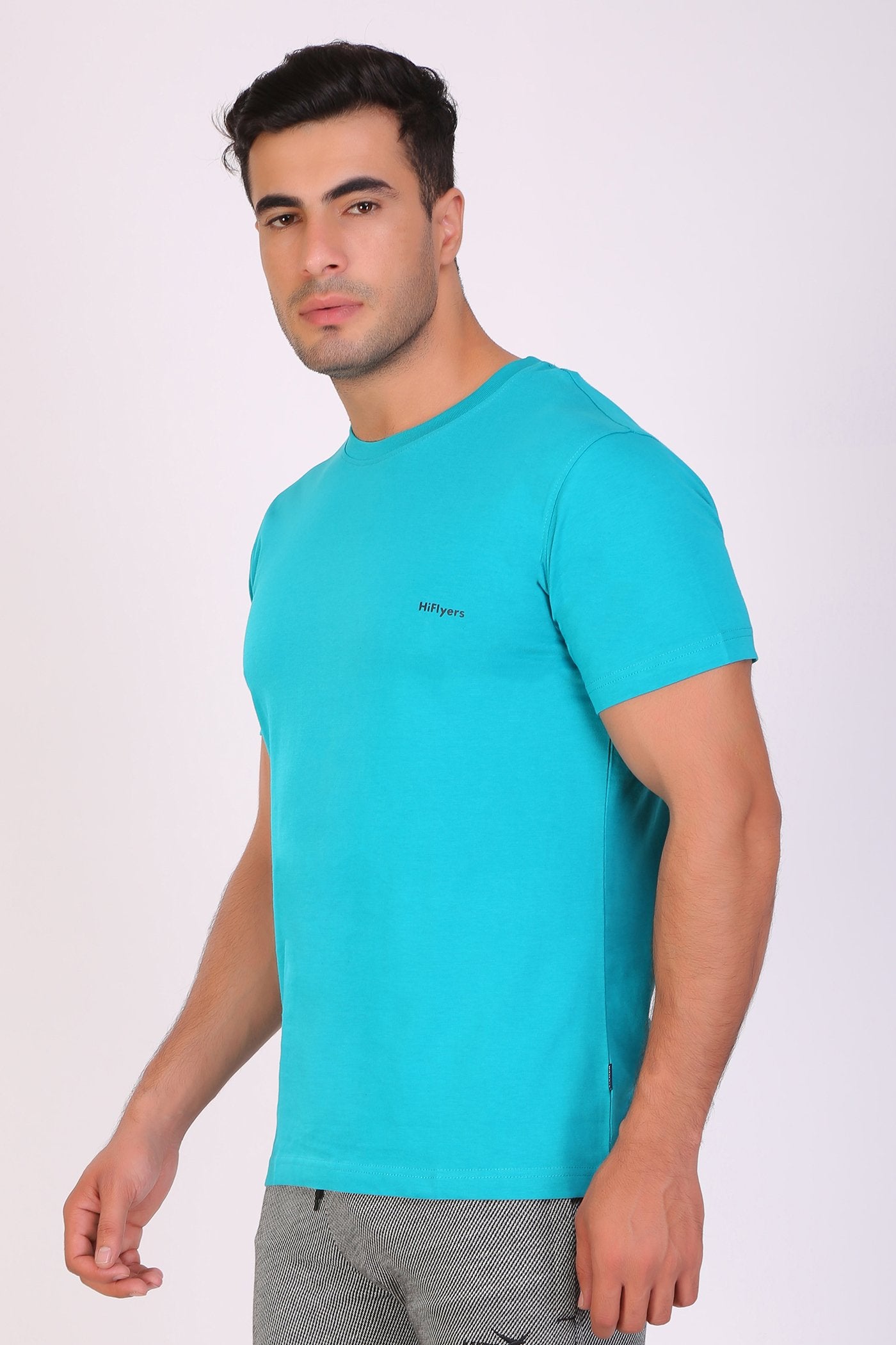 Hiflyers Men Slim Fit Solid Pack Of 3 Premium RN T-Shirt Teal Blue::Eden Green::Ted