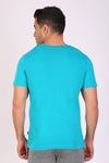 Men Round Neck Teal Blue T-shirt