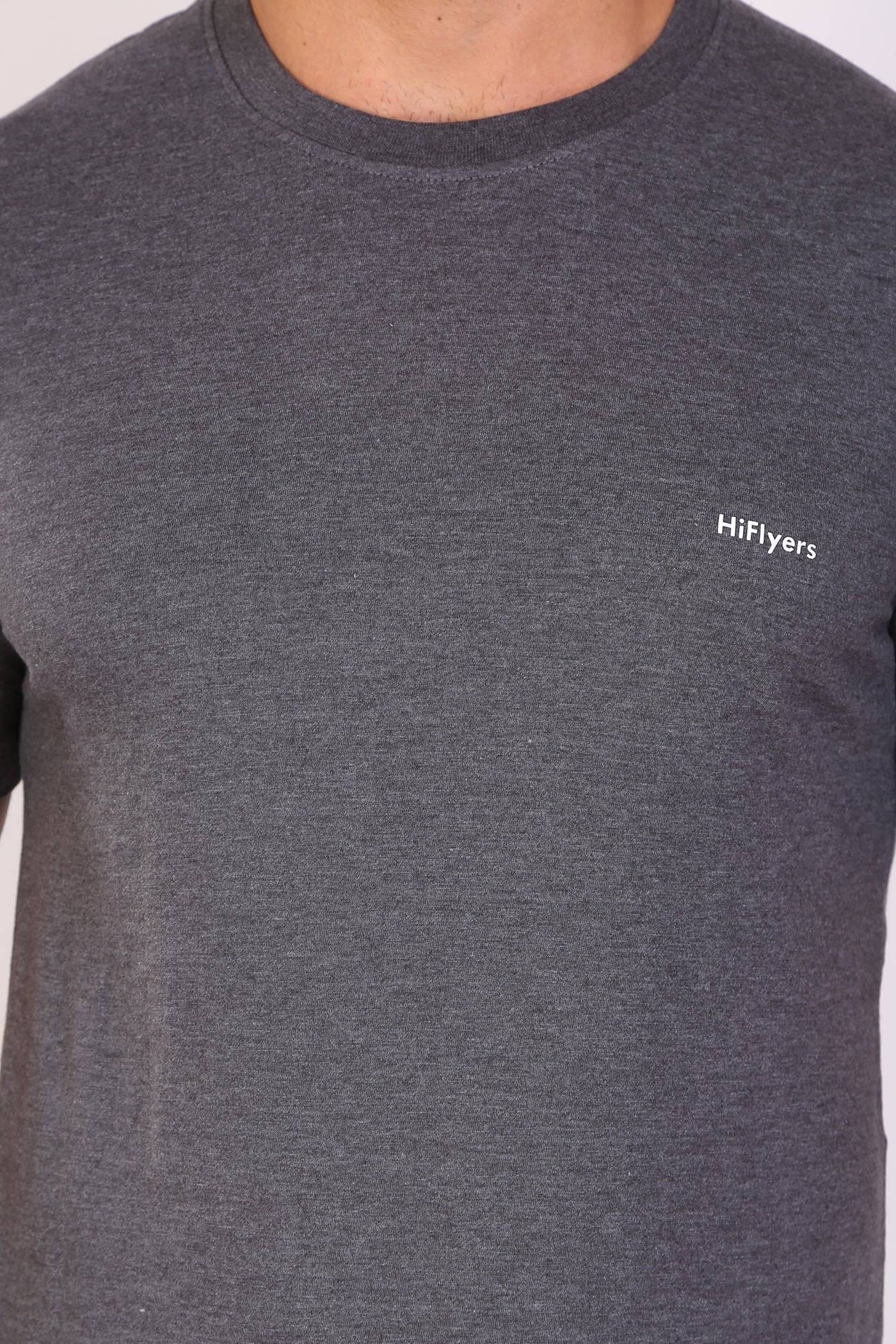 HiFlyers Men Slim Fit Self-Design Premium Melange Rn Tshirts Anthra