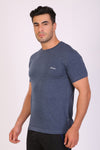 HiFlyers Men Slim Fit Self-Design Premium Melange Rn Tshirts Blue