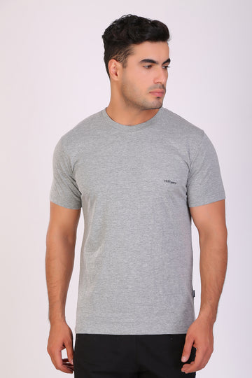 HiFlyers Men Slim Fit Self-Design Premium Rn Tshirts Grey Melange