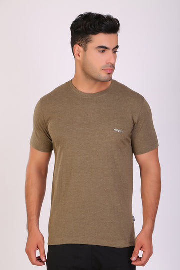 HiFlyers Men Slim Fit Self-Design Premium Melange Rn Tshirts Olive