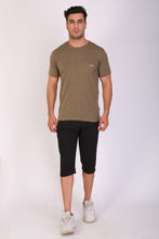 HiFlyers Men Slim Fit Self-Design Premium Melange Rn Tshirts Olive