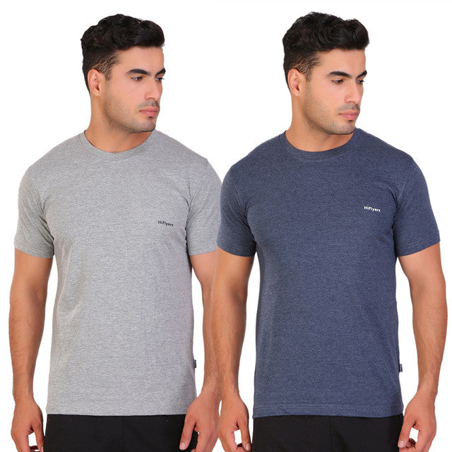 Hiflyers Men Slim Fit Pack Of 2 Premium RN T-Shirt Blue ::Grey